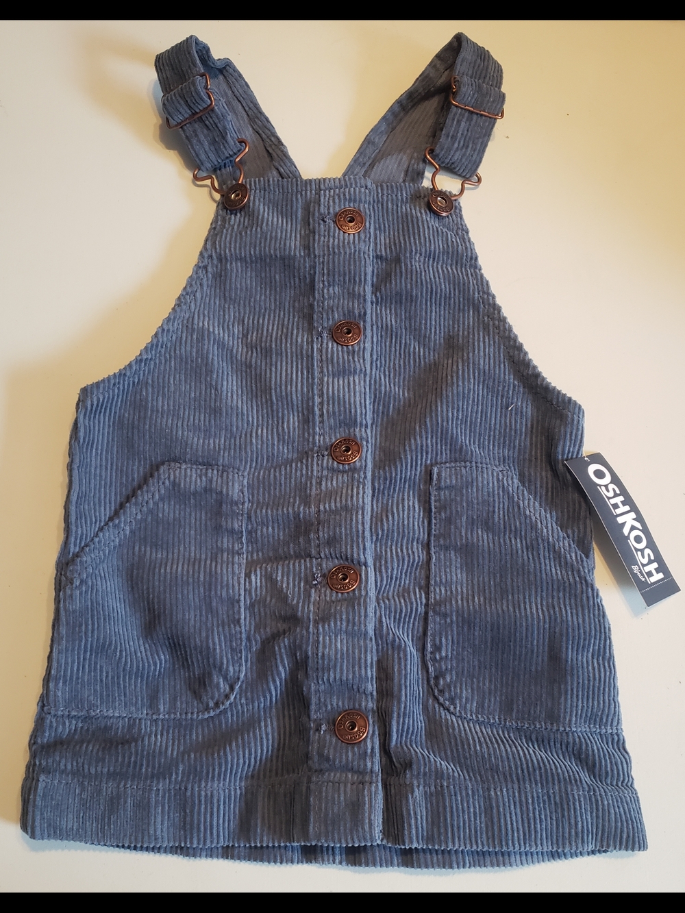 OshKosh B'gosh Blue Corduroy Pinafore Dress with Front Buttons